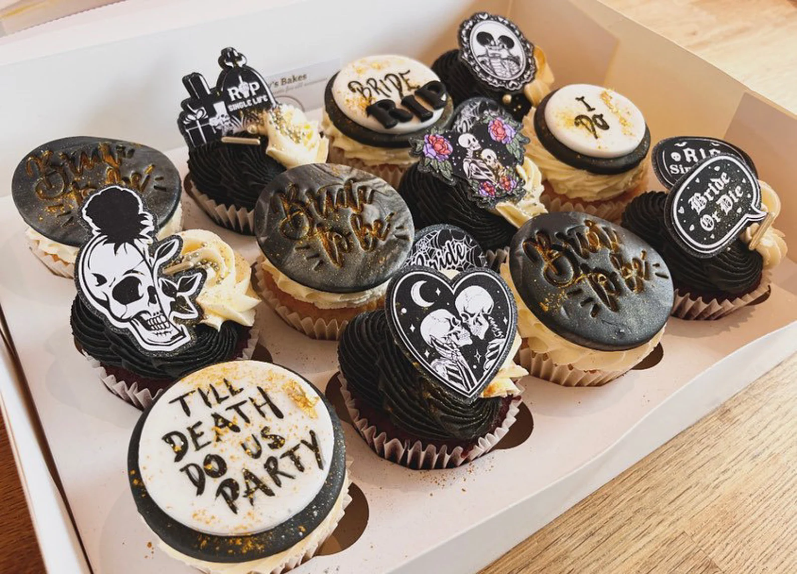Goth Bride Cupcake Toppers: Skull Skeleton Hen Do Celebration