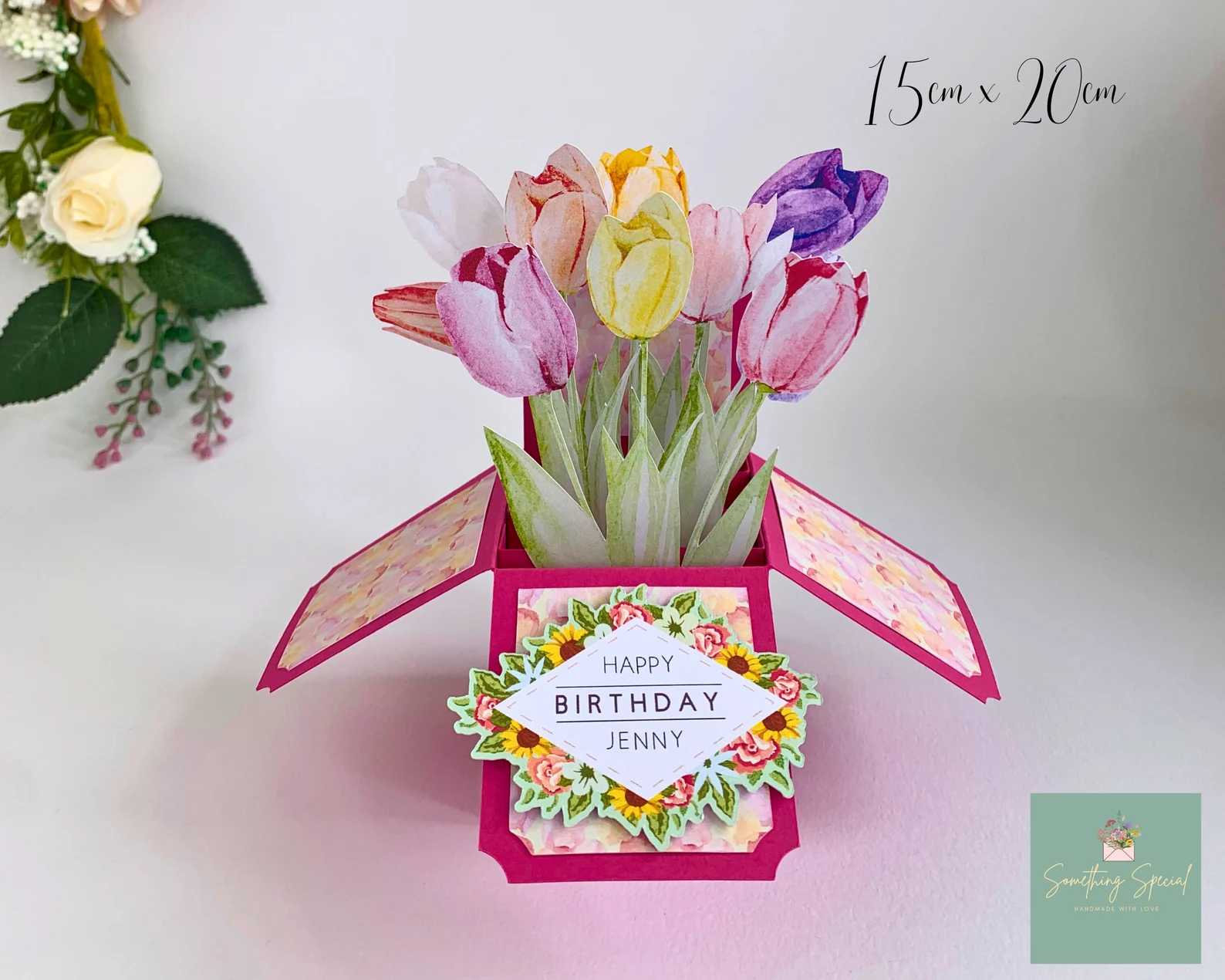 Watercolour Tulip 3D Pop Up Box Card